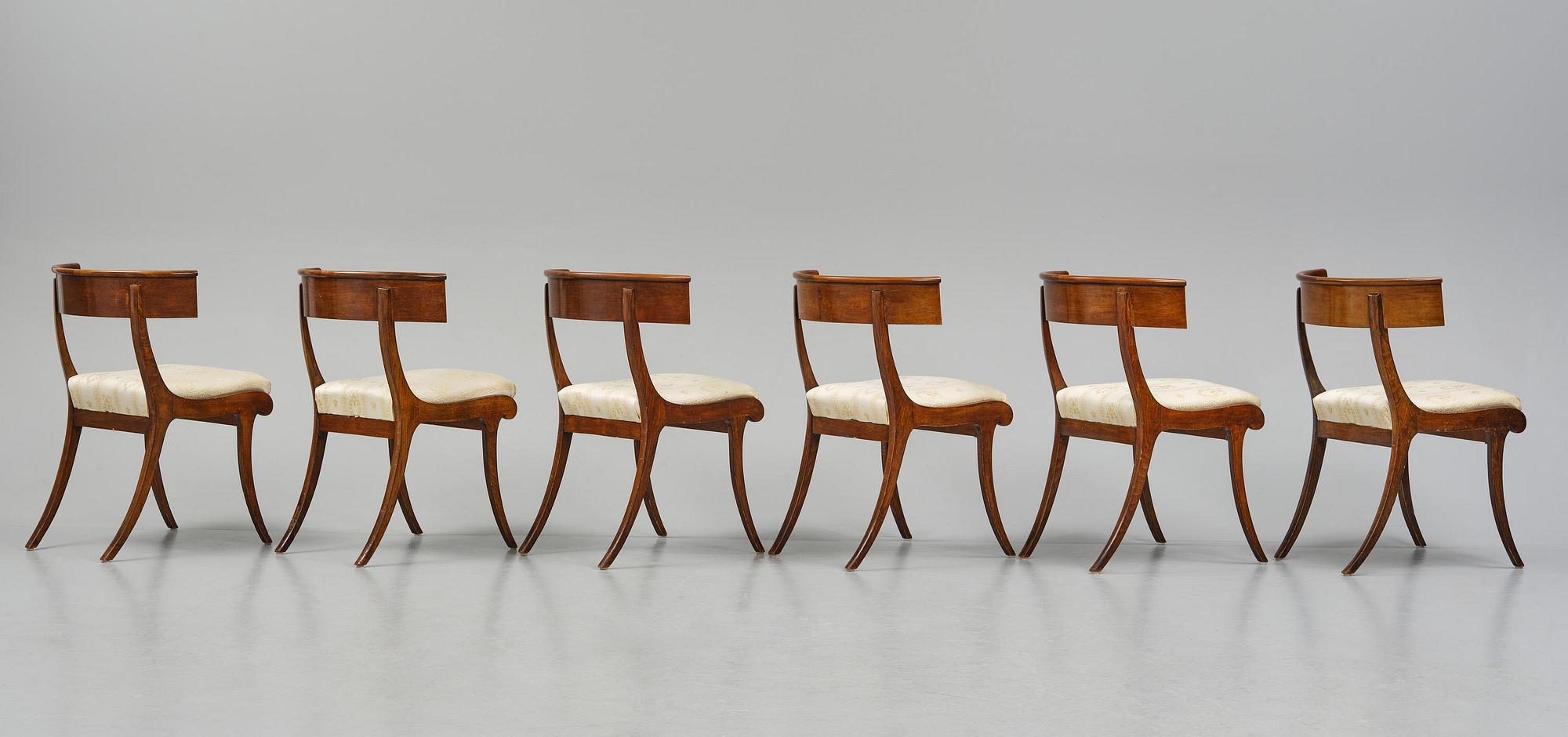 A set of six Danish Empire mahogany 'Klismos' chairs, Copenhagen, early 18th century.