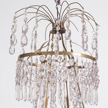 A Late Gustavian gilt brass and cut glass eight-light chandelier, circa 1800.