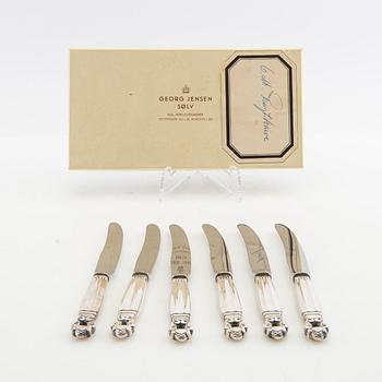 Johan Rohde, fruit knives 12 pcs "Konge/Achorn" sterling silver for Georg Jensen after 1945.