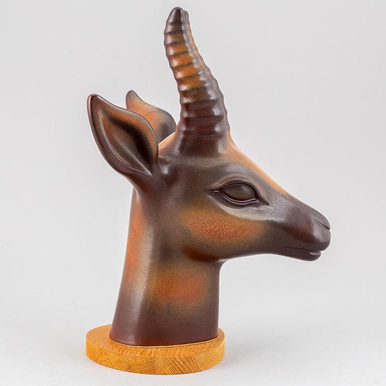 GUNNAR NYLUND, a stoneware sculpture of a gazelle's head, Rörstrand, Sweden.