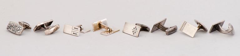 CUFFLINKS, 10 pairs, and TIEPINS, 3 pcs, silver. Finland 1960/70s.