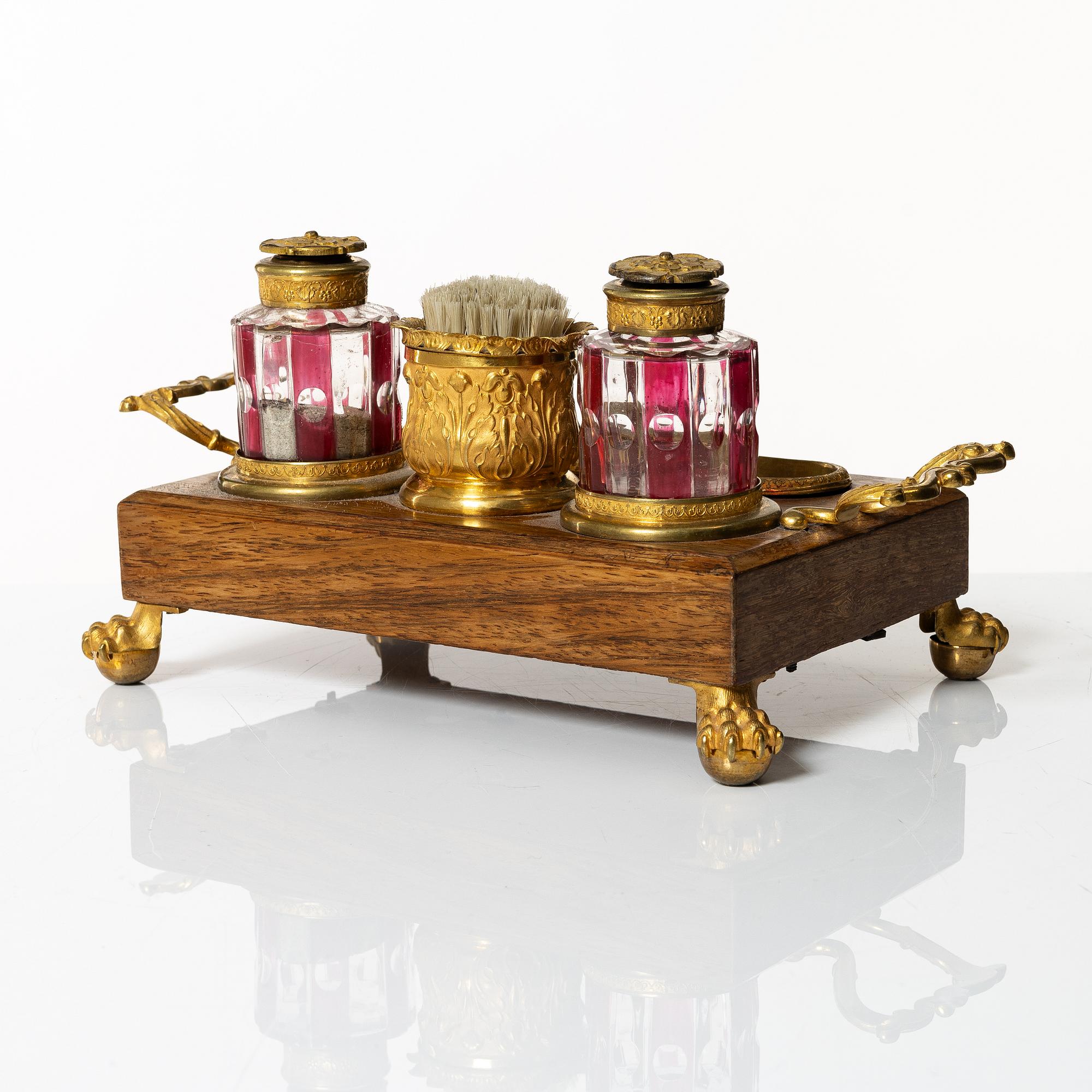 A French late Empire ormolu and cut-glass writing stand, ca 1830.