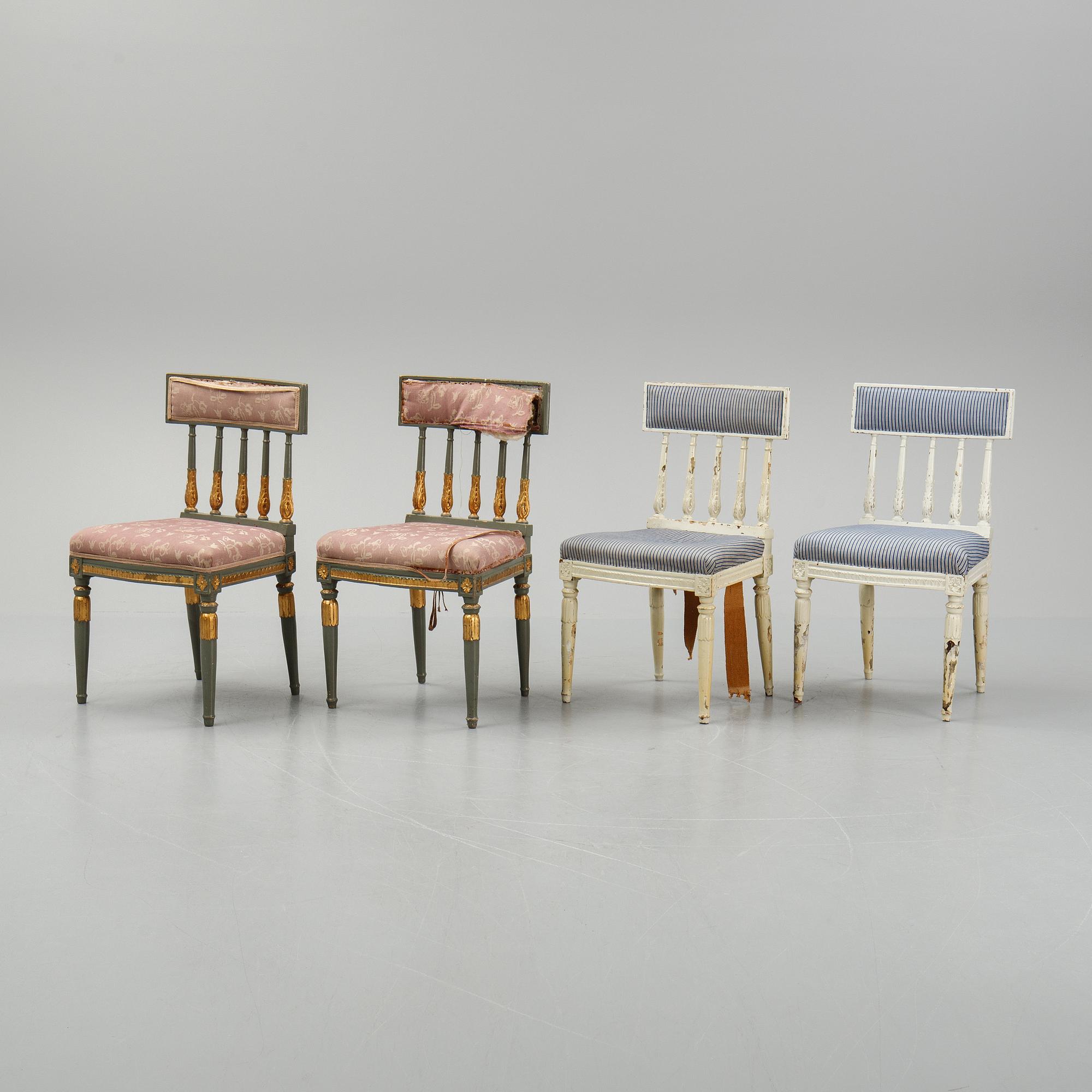 Stolar, 4 stycken (2+2), sengustavianska, tidigt 1800-tal.