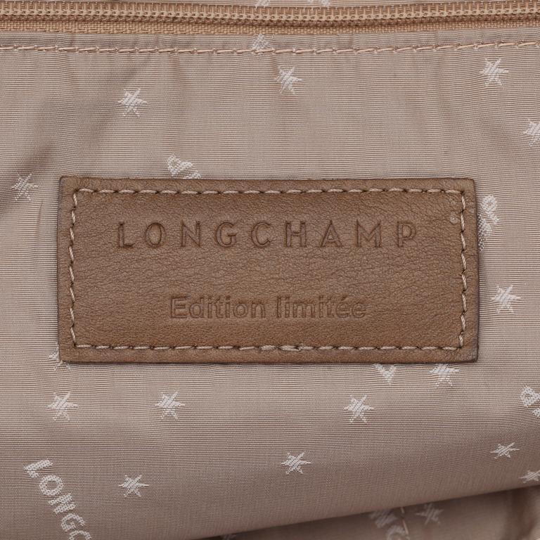 LONGCHAMP, a brwon, beige and white leather handbag, limited edition.