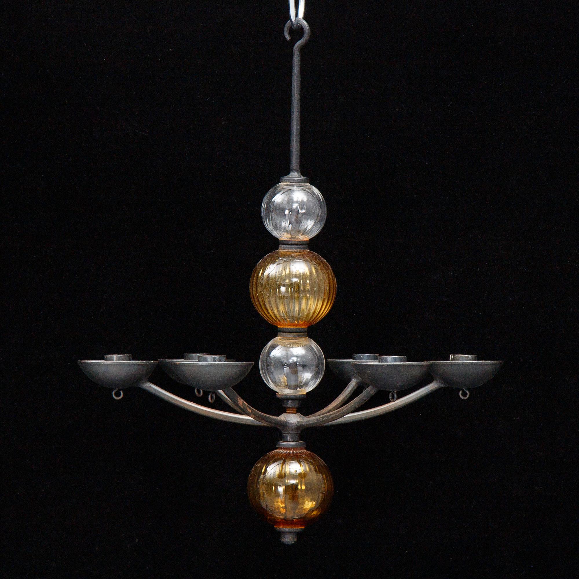 Carl Kihlberg, a Boda Smide glass and iron chandelier.