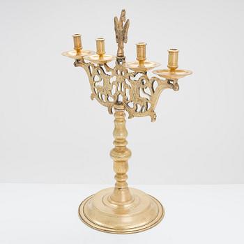 Kandelaber, mässing, Judaica, Polen.