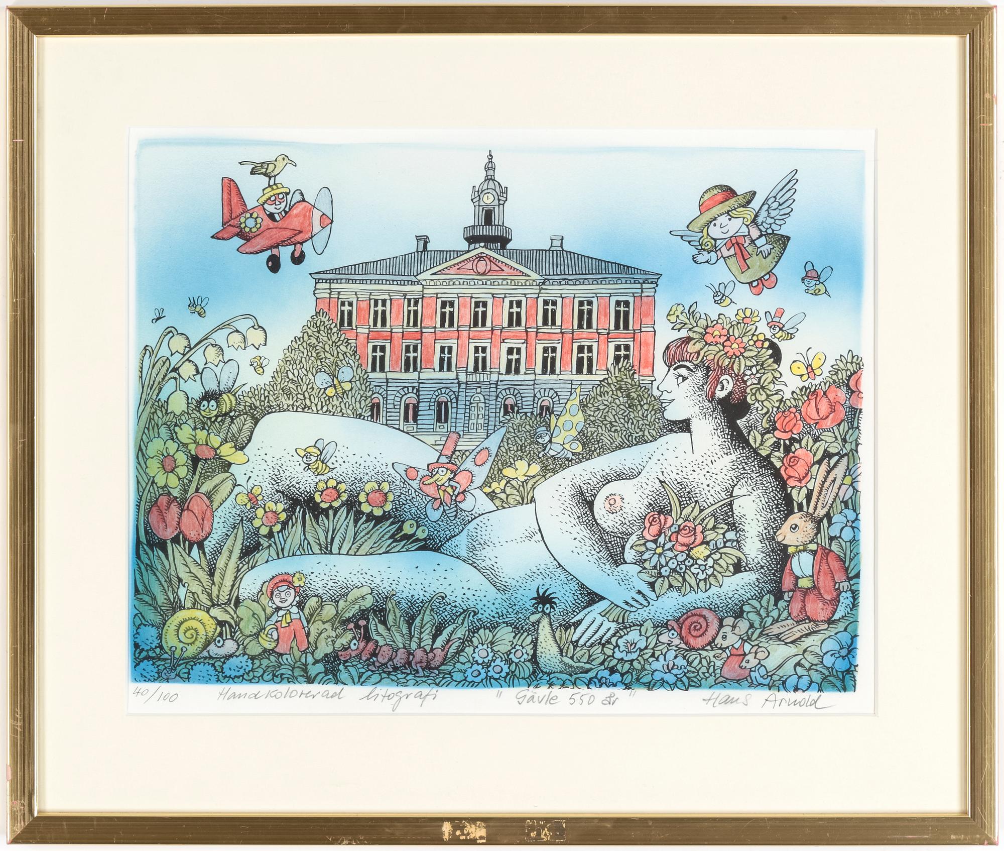 HANS ARNOLD, handolorerad litografi, signerad och numrerad 40/100.