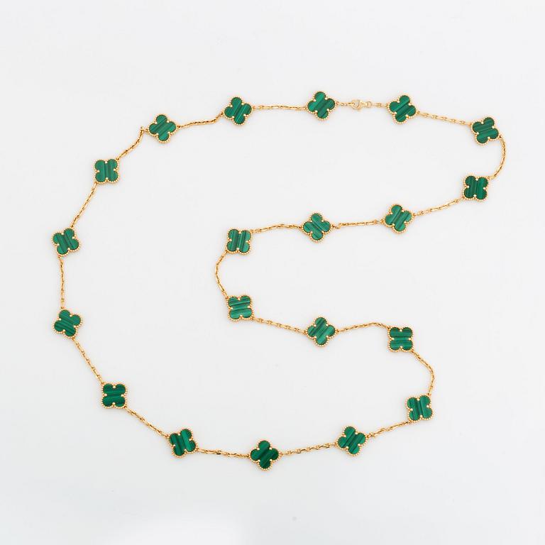 A Van Cleef & Arpels Alhambra malachite necklace in 18K gold.