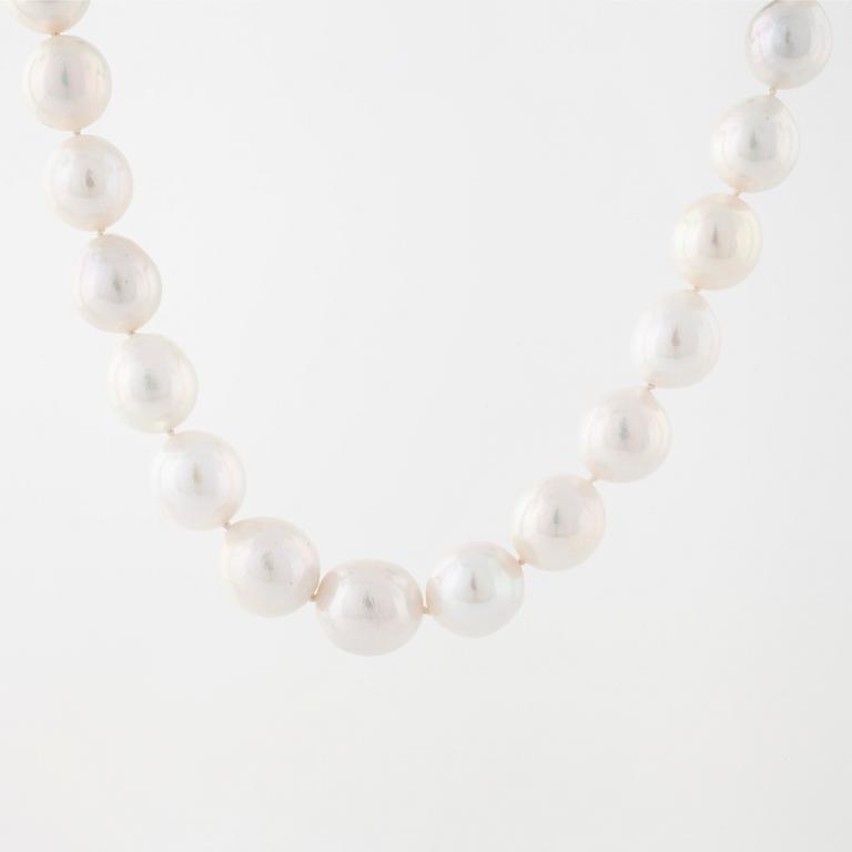 A cultured pearl necklace.