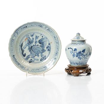 A group of blue and white porcelain, Ming dynasty (1368-1644).