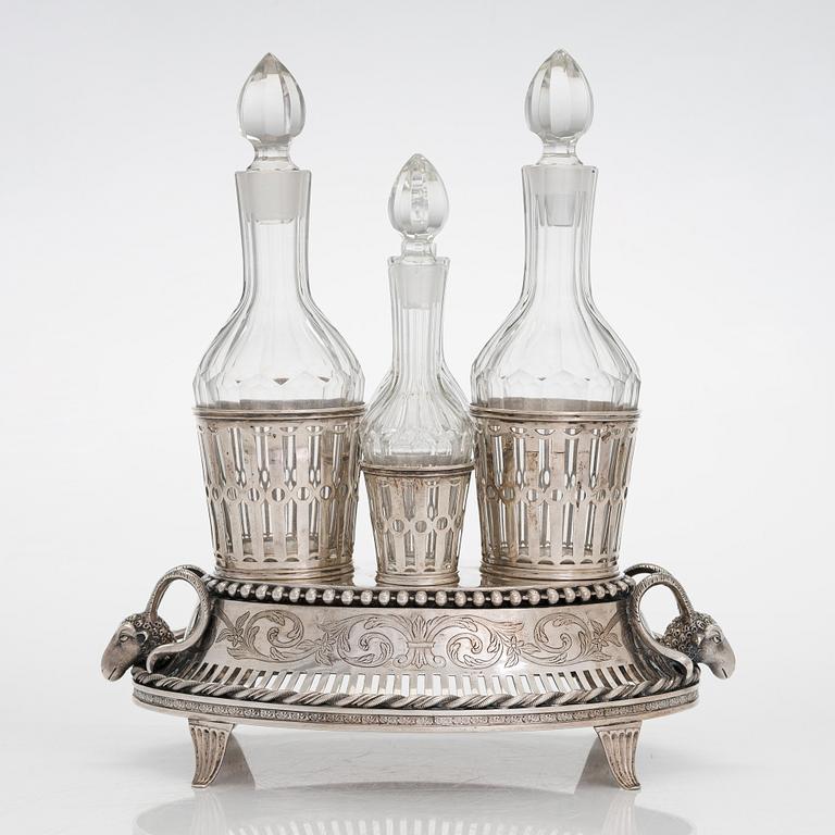 A late 18th-century silver cruet stand, maker's mark of Stefan Westerstråhle, Stockholm 1796.