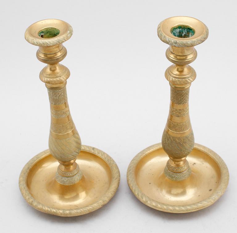 LJUSSTAKAR, 1 par, brons, senempire, 1800-talets mitt.