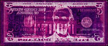 David LaChapelle, "Negative Currency: Five Dollar Bill Used As Negative", New York 1998-2008.