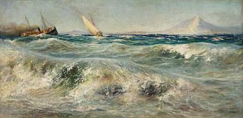 257. Anshelm Schultzberg, View of the Bay of Naples with Vesuvius in the background.