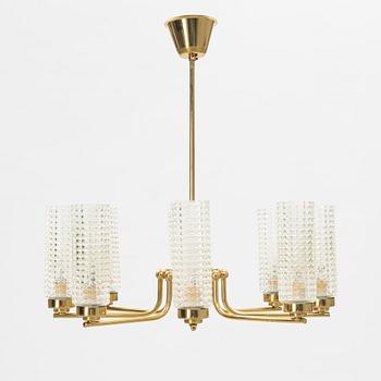 A glass and brass ceiling light, second half of the 20th Century.