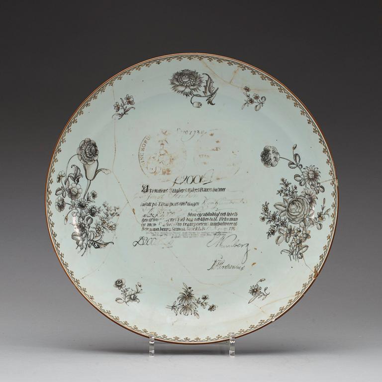 BÅLSKÅL med FAT, kompaniporslin. Qingdynastin, Qianlong, daterad 1762.
