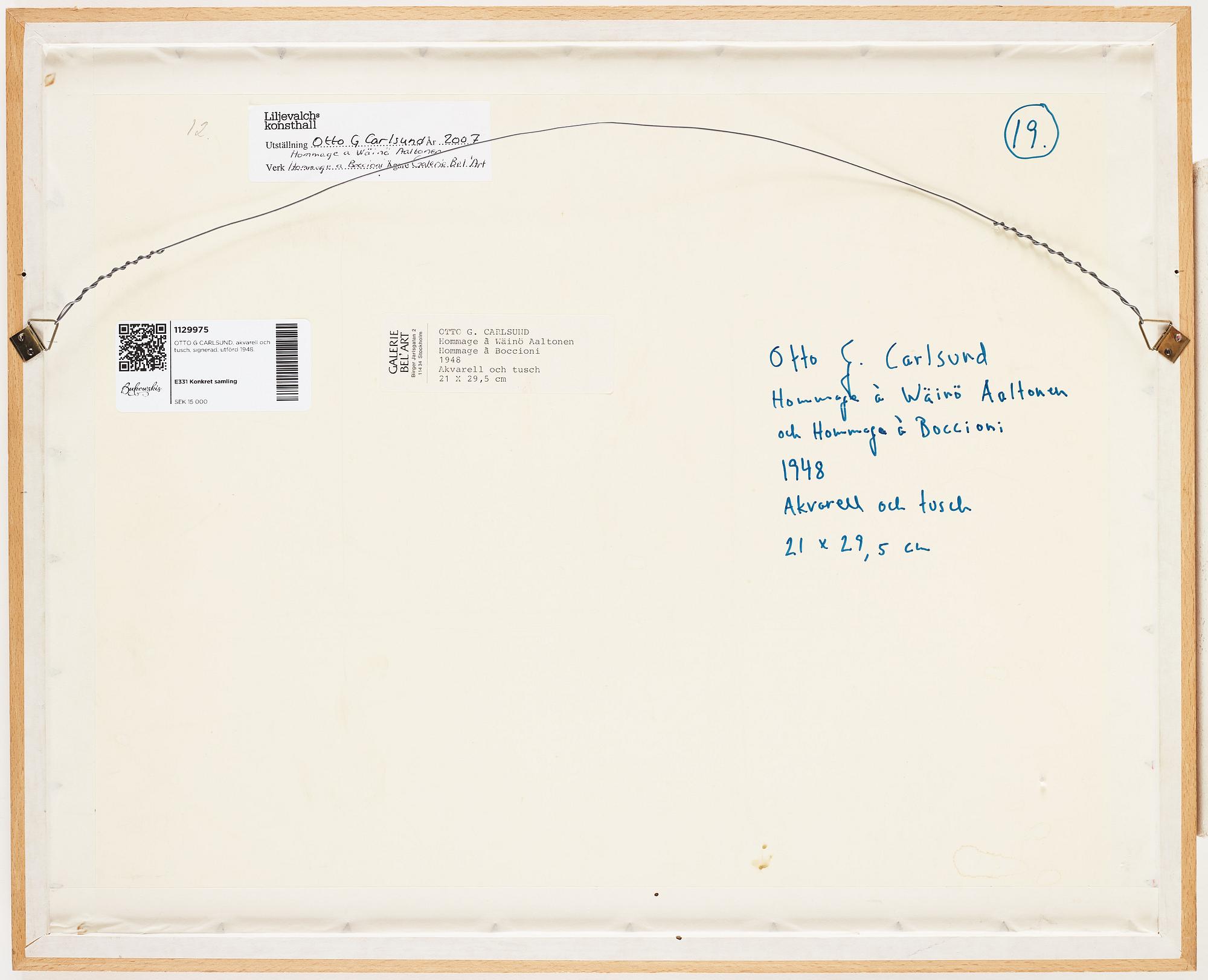 OTTO G CARLSUND, watercolor and indian ink, signed, executed in 1948.