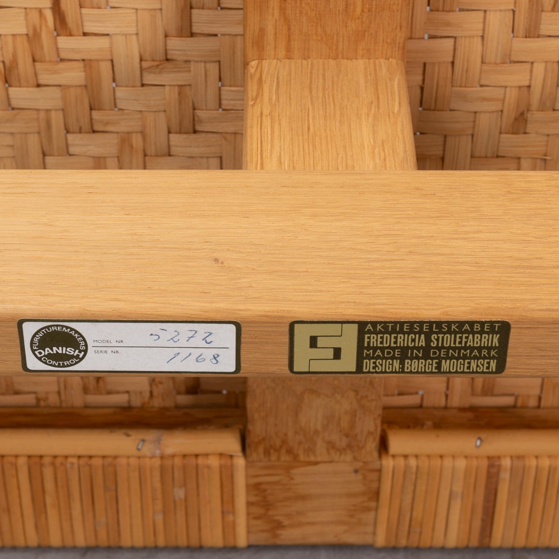 Børge Mogensen, an oak and rattan model 5272 bench, Fredericia, Denmark, 1950's-60's.