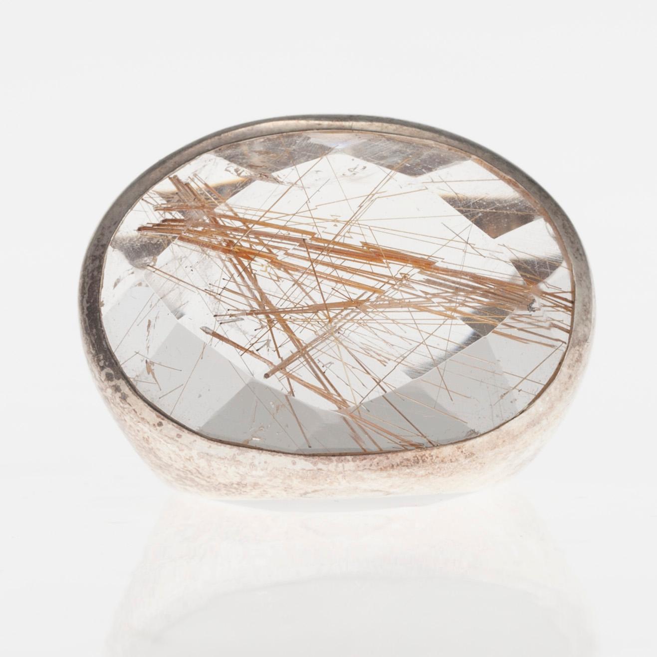 RING, silver, rutilkvarts, oidentifierbara stämplar, 1960/70-tal.