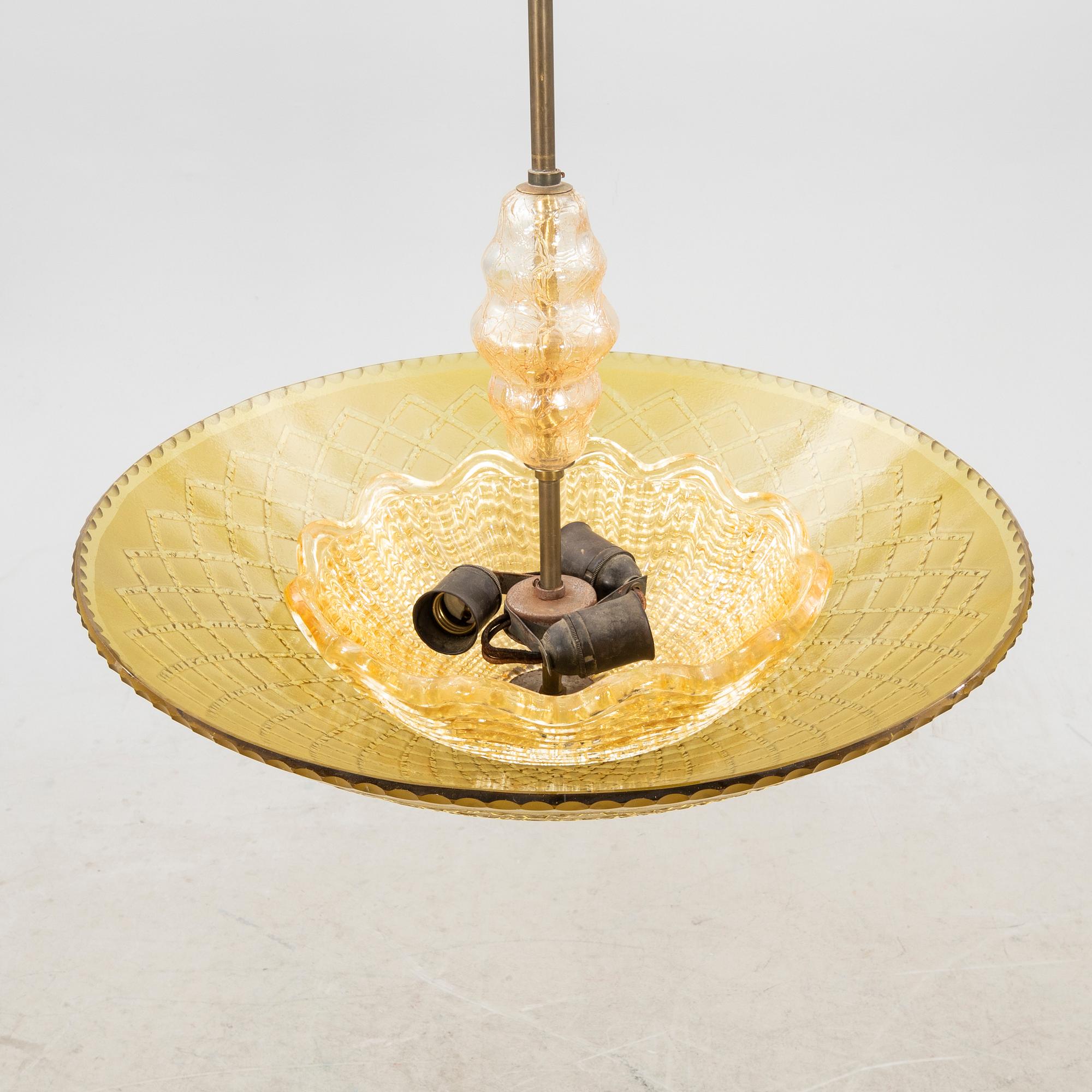 Ceiling lamp glass Swedish Modern 1940s.