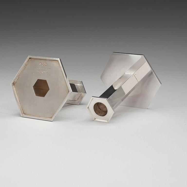 WIWEN NILSSON, ljusstakar, ett par, Lund 1960, sterling.