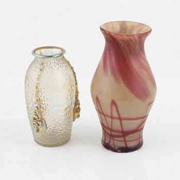 Two glass vases, one Loetz, ca 1900.