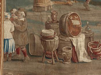 VÄVD TAPET, gobelängteknik. Flamländsk "Kermess". 345,5  x 332,5 cm. Flandern, sannolikt Bryssel, omkring 1700.