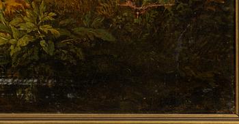 Unknown artist, 19th century, possibly Austria. Landscape with hunters and dogs.