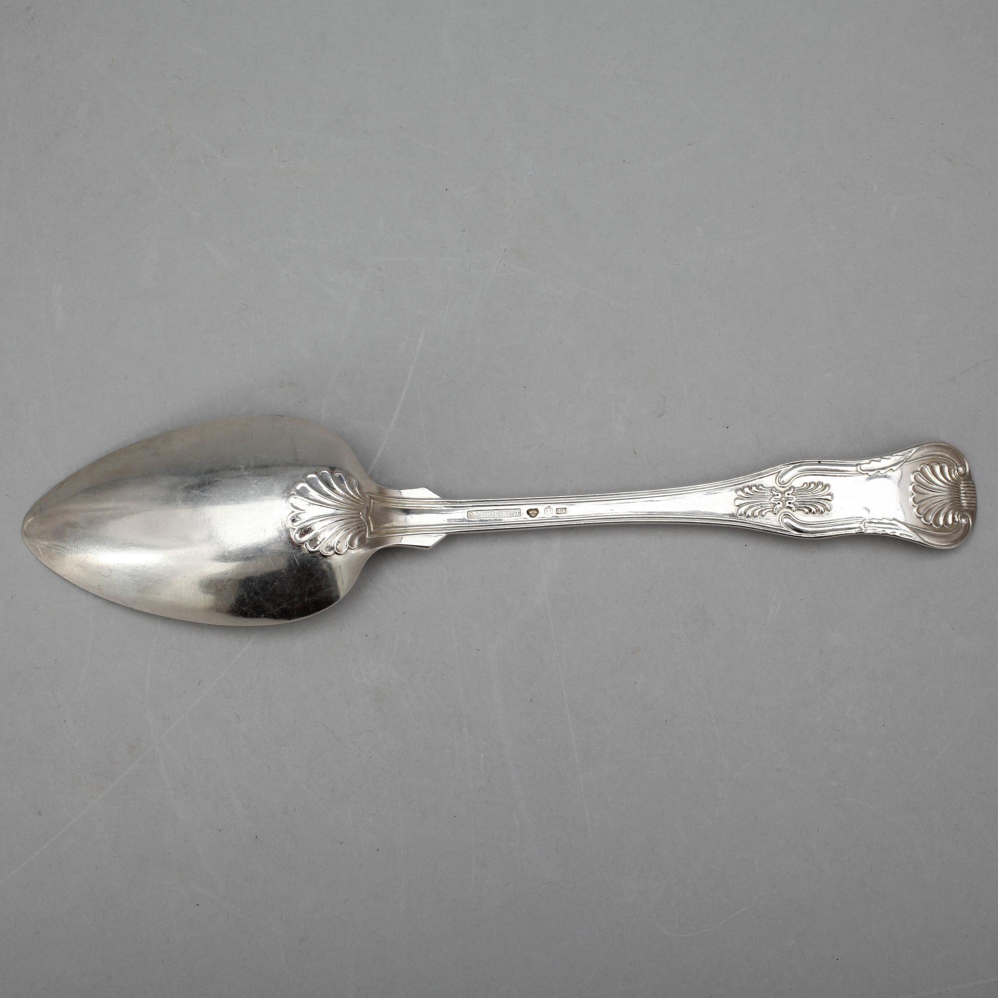MATSKEDAR, 11 st, silver, bla Möllenborg, "Engelsk snäck", 1800-tal. Tot ca 800 gram.