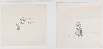 BJÖRN BERG, two ink drawings from "Teskedsgumman". One signed.