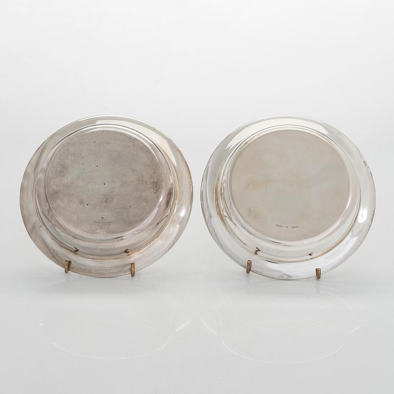 A pair of Danish sterling silver decanter coasters, maker's mark FB.