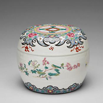 A small famille rose garden seat/stand, Qing dynasty, circa 1900.