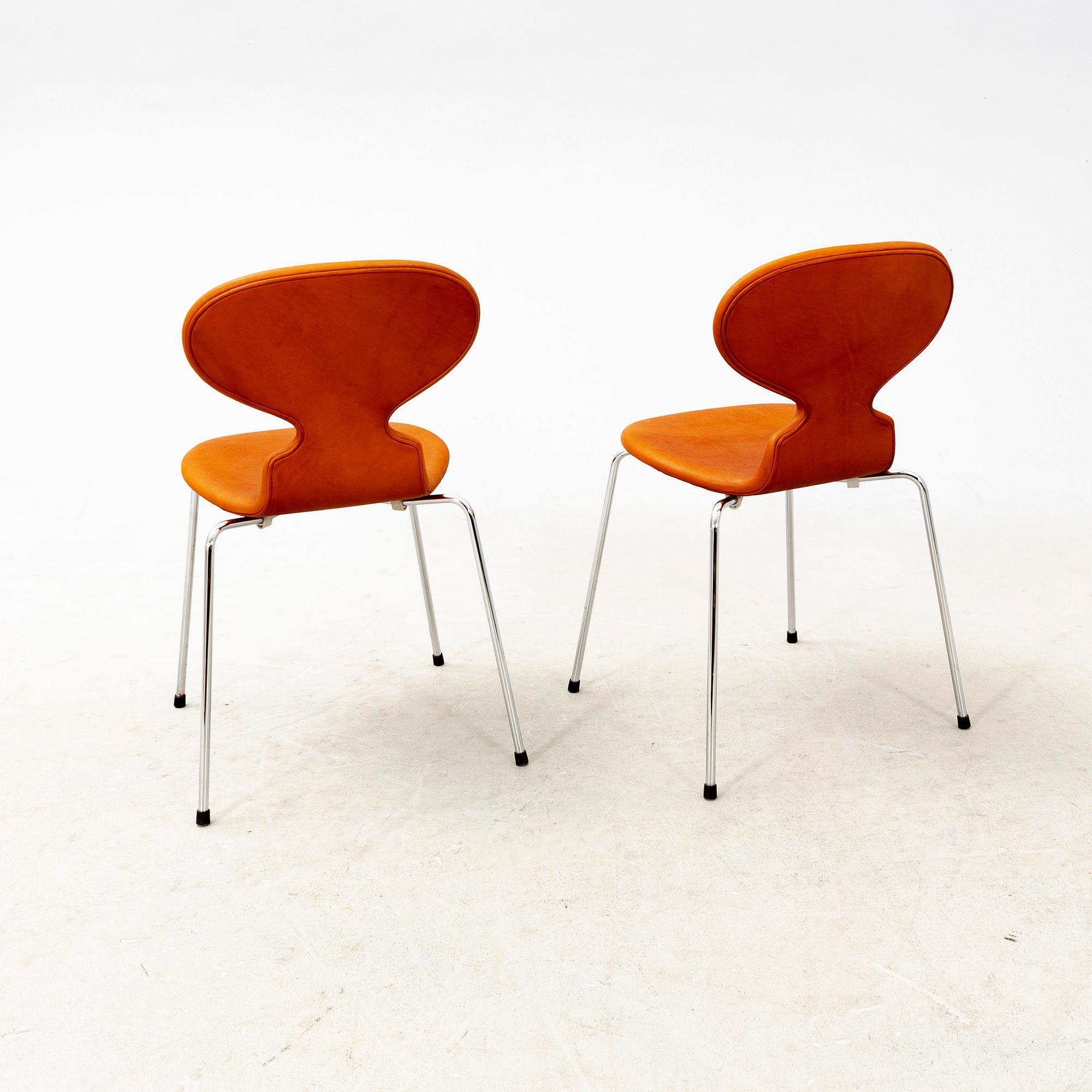 A set of six Arne Jacobsen "Myran" leather chairs for Fritz Hansen Denmark, later part of the 20th century,