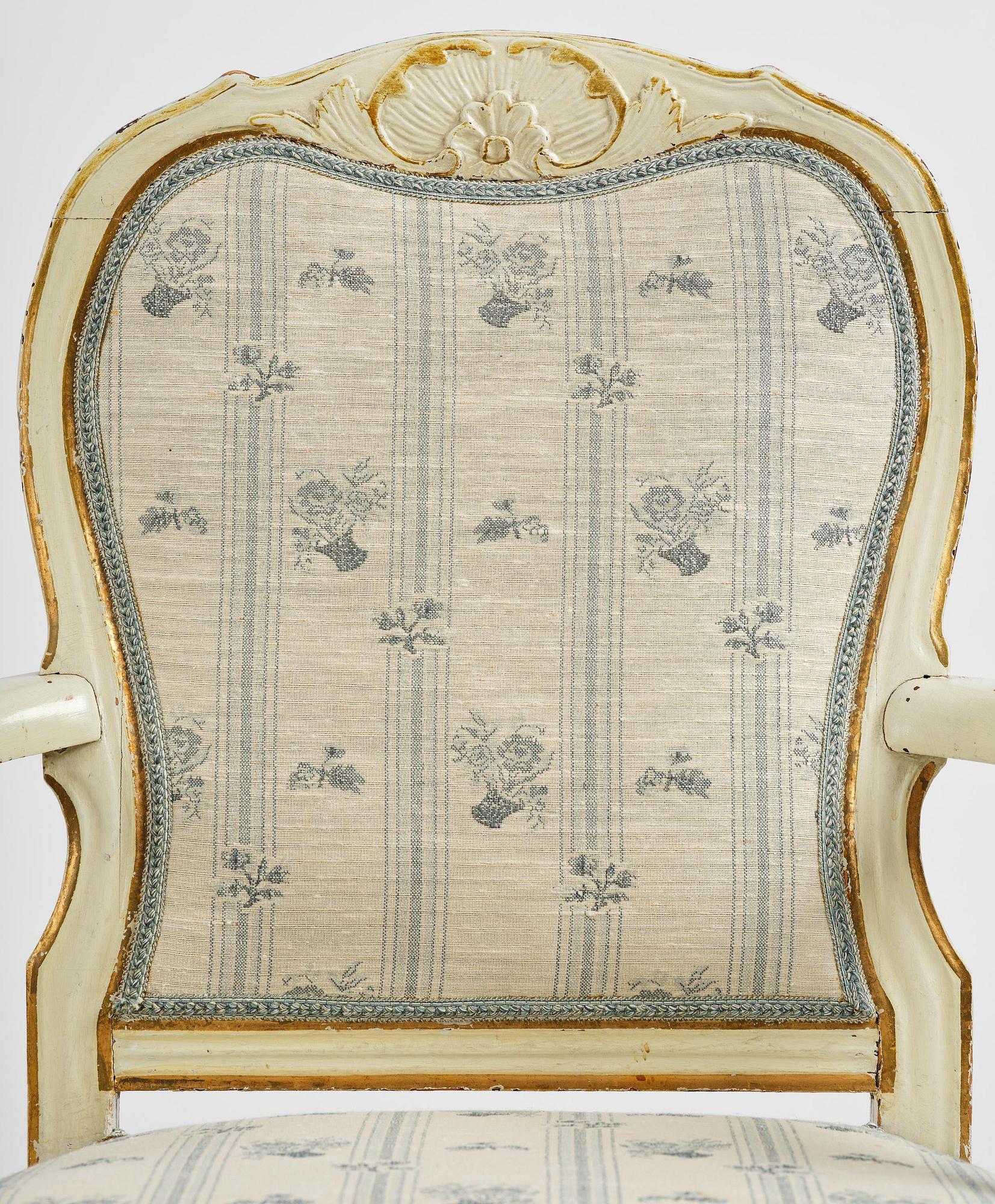 A pair of Swedish rococo armchairs, Stockholm, later part 18th century.