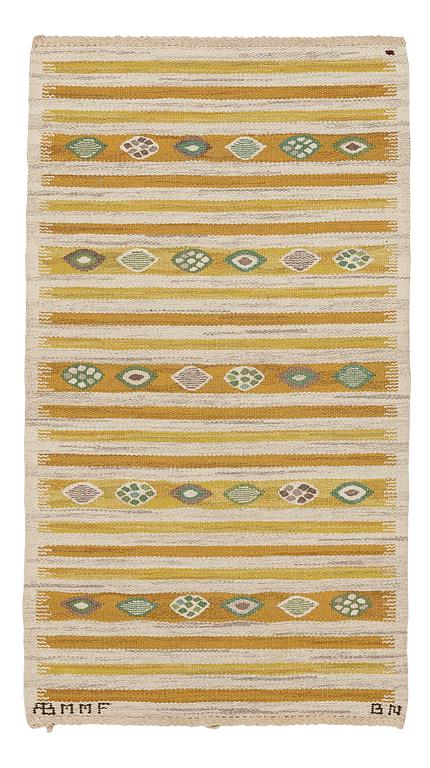 Barbro Nilsson, A carpet, "Hjortron", flat weave, ca 145,5 x 78,5-80.5 cm, signed AB MMF BN.