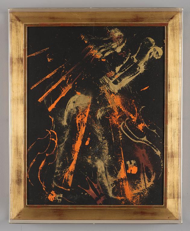 FERNANDEZ ARMAN, Serigraphy in three colors on black vellum paper laid on canvas, signed.