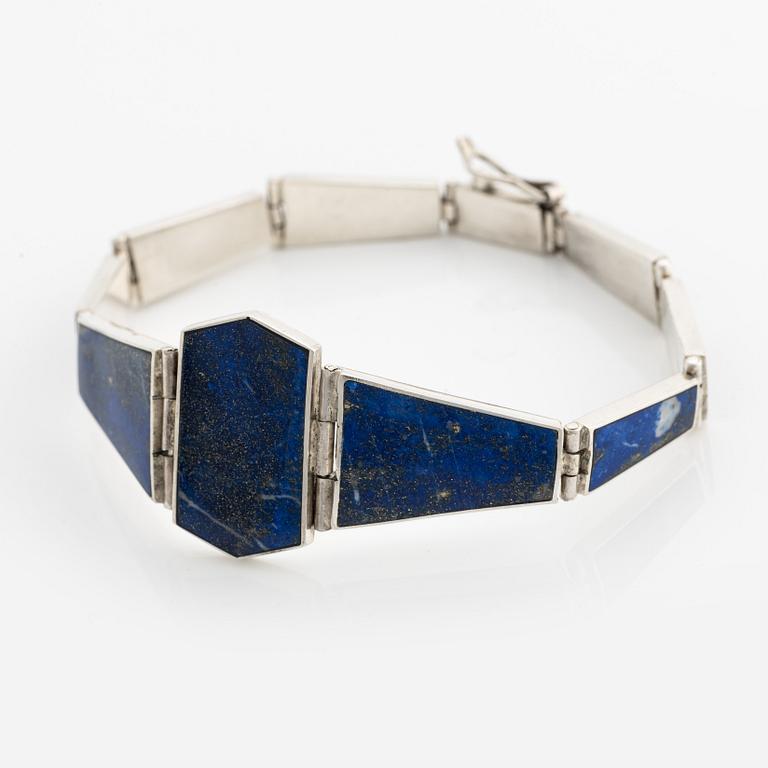 Collier, armband, örhängen och ring, silver med lapis lazuli och malakit.