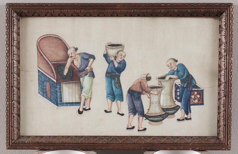 GOUACHER,14 stycken. Qingdynastin sent 1800-tal.