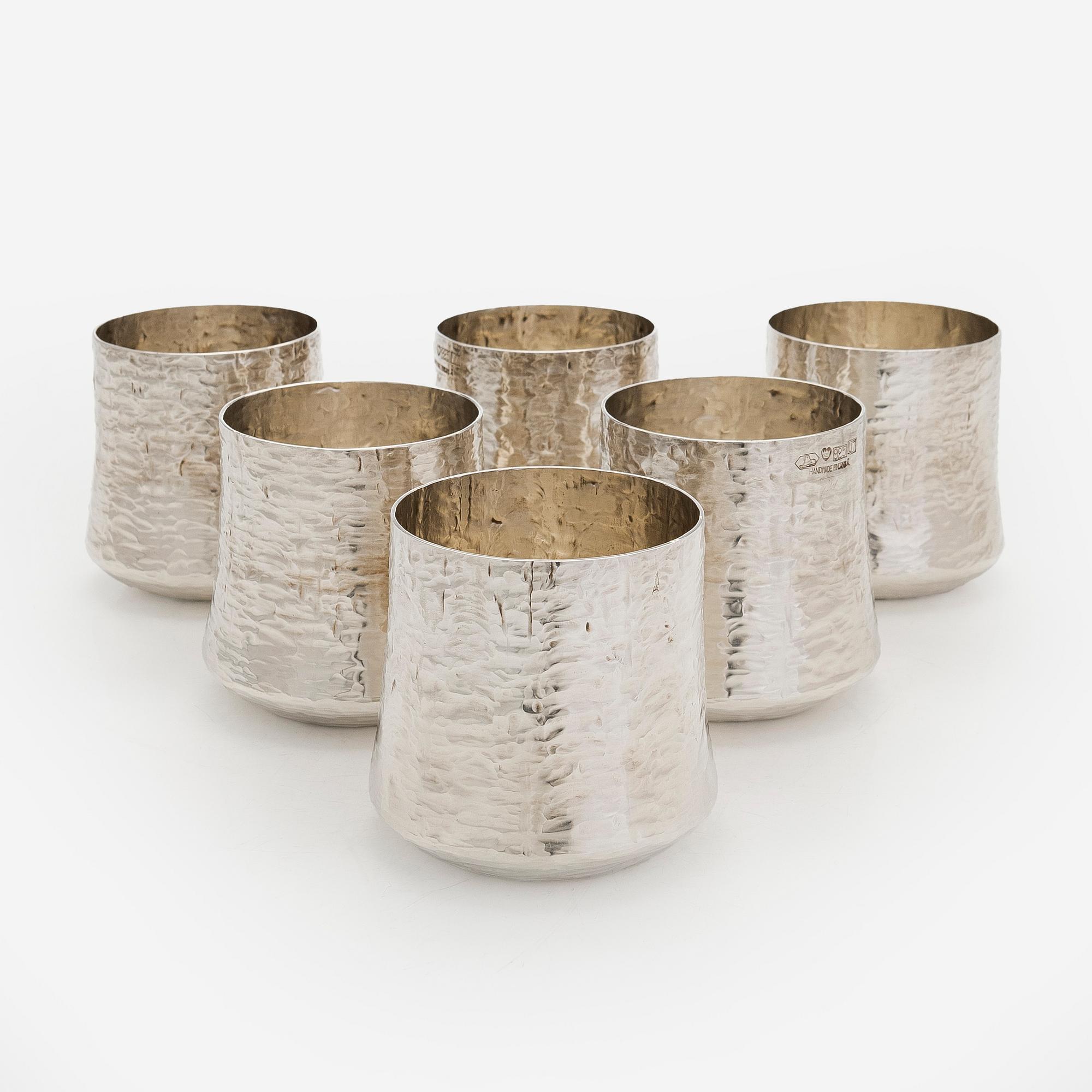 Tapio Wirkkala, pikareita, 6 kpl, sterlinghopeaa, Kultakeskus, Hämeenlinna 1973 ja 1974.