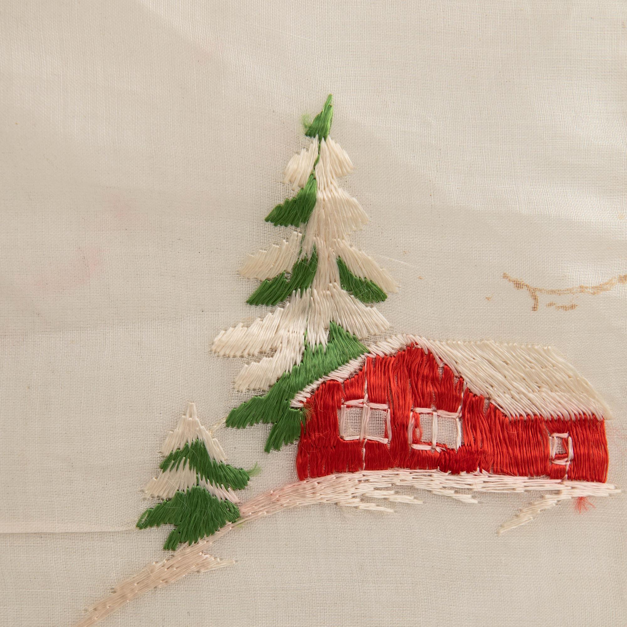 A collection of smaller Christmas tablecloths, runners, and wall hangings, approximately 34 pieces, mid/second half of the 20th century.