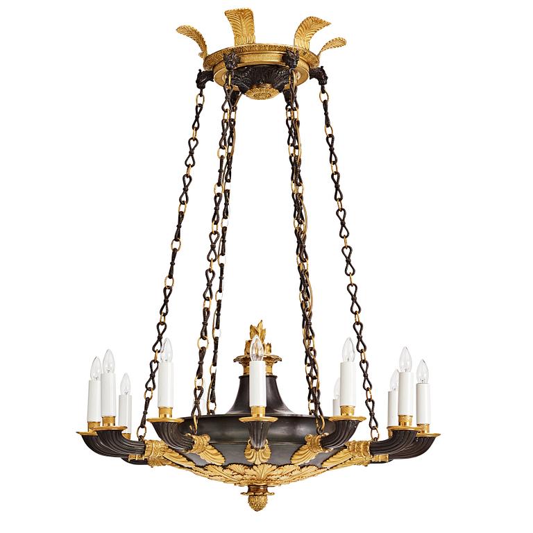 A French late Empire mid 19th century twelve-light hanging-lamp.