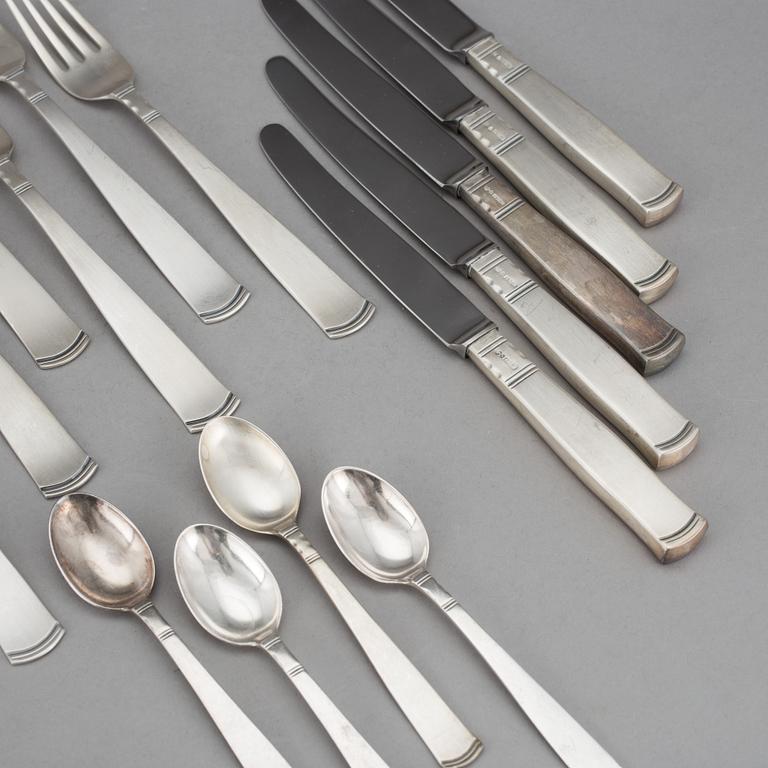 BESTICK, 18 delar, silver, "Rosenholm", Jacob Ängman, GAB, Stockholm 1968 - 1987. Total vikt ca 742 gram.