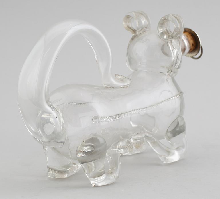 KARAFF, glas, sk fyllehund, 1800-/1900-tal.