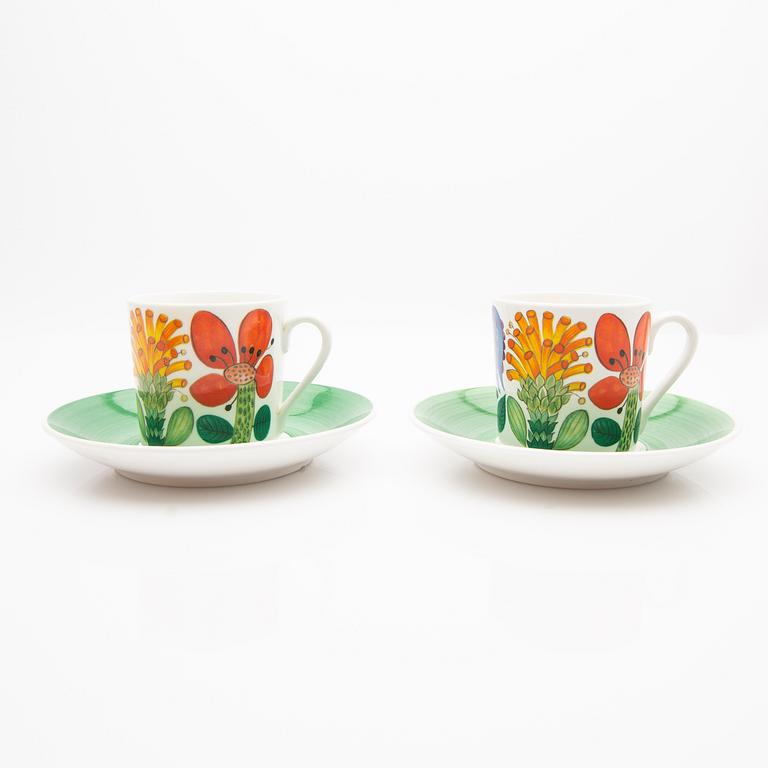 Stig Lindberg, Coffee cups with saucers, 12 pcs, + 2 saucers, "Tahiti", Gustavsberg, 1970s.