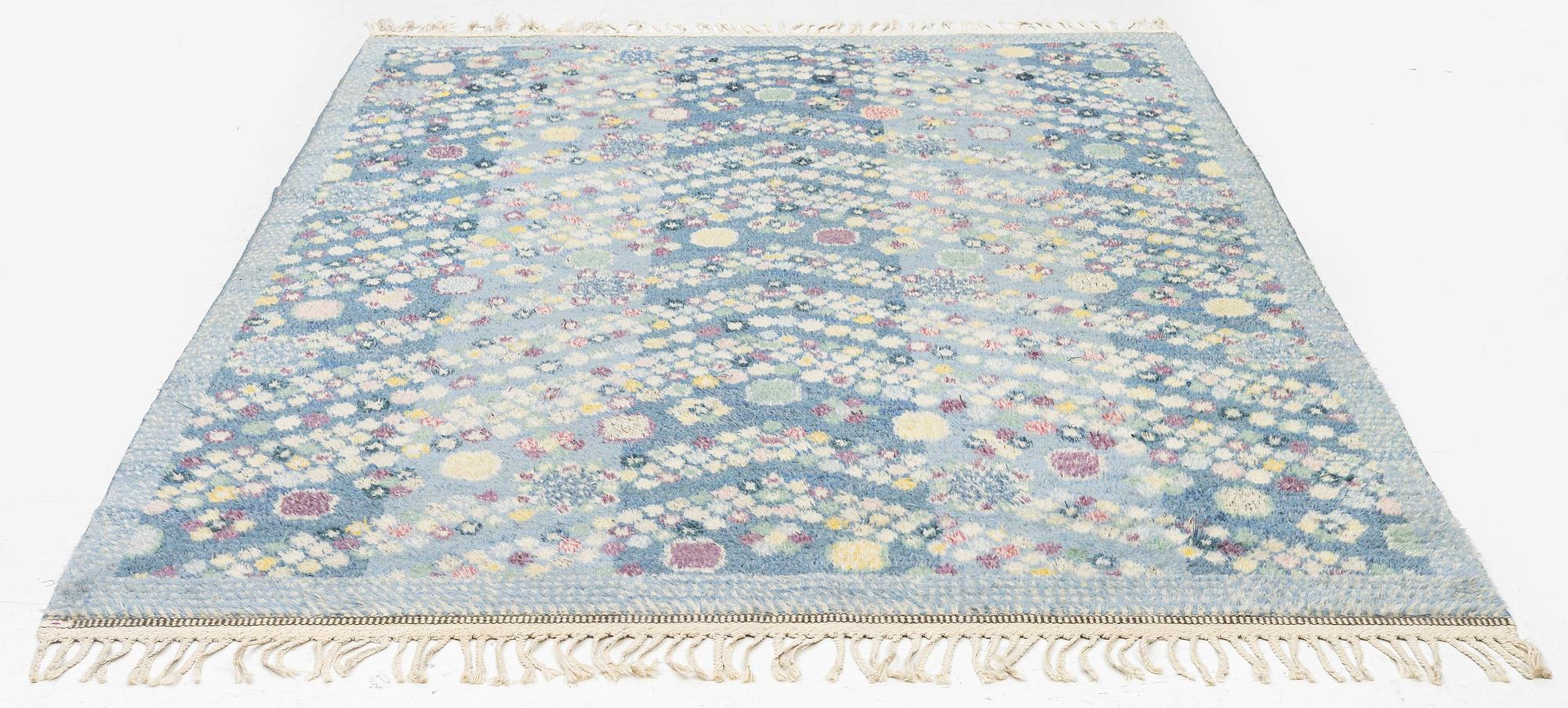 Barbro Nilsson, a carpet, 'Violetta blå', knotted pile, c. 217 x 150 cm, signed AB MMF BN.