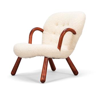 Arnold Madsen, sannolikt, fåtölj, "Clam chair". Formgiven ca 1944.