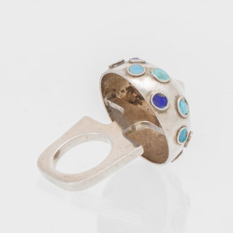 Berit Johansson, ring silver och glas, 1960-tal.