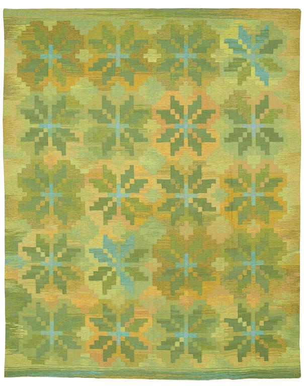 CARPET. Flat weave (rölakan). 331,5 x 262,5 cm. Signed B. Sweden around 1960.