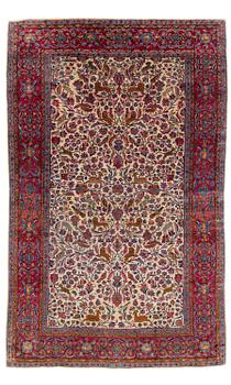 394. An antique pictoral silk Kashan, c. 205 x 128 cm.