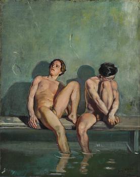 400. Bror Hillgren, Two youths in a bathhouse.
